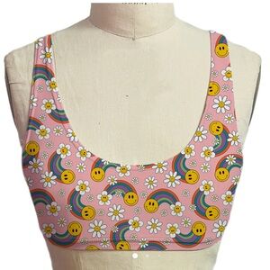 Pink Floral and Rainbow Print Bra